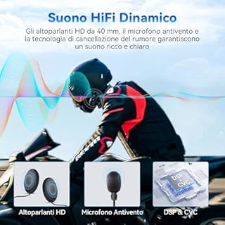 WeClear L1 Casco Moto Auricolari Bluetooth, Cuffie Bluetooth V5.3, Impermeabile IP67 con Altoparlanti Audio HD, Cancellazione del Rumore, Connettività a Doppio Dispositivo/Ricarica Rapida, Singola