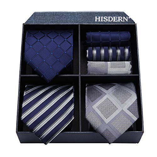 HISDERN Lot 3 PCS Classic Men's Tie Set Necktie & Pocket Square Elegant Neck Ties Collection,T3-10,One Size