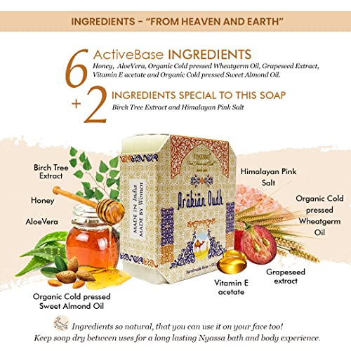 Image of Nyassa Premium Arabian Oud Handmade Natural Bathing Soap | Buy 2 get 1 Free | Shea Butter, Organic Sweet Almond Oil |Musky Fragrance | Moisturizer | All Skin Type 75gm Each