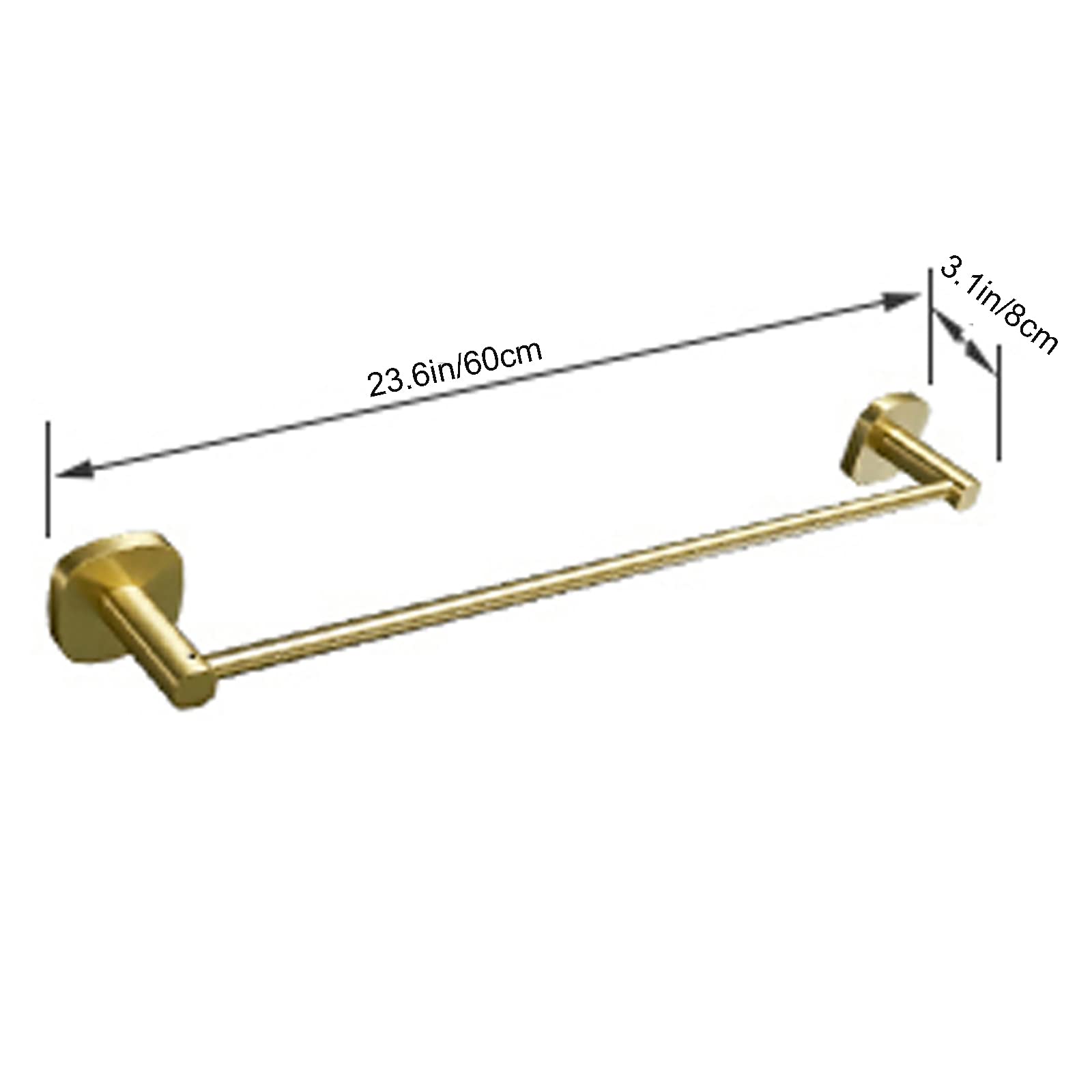 Gold Towel Rail Wall Towel Bar Bathroom Towel Holder 60 cm Towel Hanger Avaition Aluminum Brushed Finish NO Drill or by Screws
