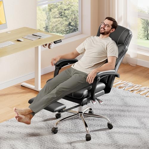 Image of DEVAISE Executive Leather Home Office Chair with Footrest, High Back and Heavy Duty, Comfortable Big and Tall Ergonomic Desk Chair with Lumbar Support, Comfy Reclining, SGS Class 4 Gas Lift, Black