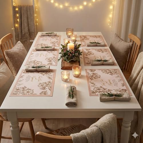 Image of YELONA Leather Dining Table Placemats Set of 6 - Waterproof, Heat Resistant, Anti-Slip, Easy to Clean Table Mats for Dining Table, Kitchen & Home Decor (Blush Pink, 40 x 30 cm)