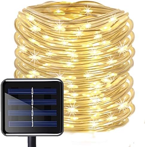 Aluvee Solar Rope String Light 33ft 100L 8 Modes Waterproof Outdoor LED Copper Wire Lights for Garden Decor Lamp Wedding Party Tree Xmas Halloween Holiday Decoration Lighting (Warm White Outlets)