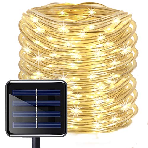 Aluvee Solar Rope String Light 33Ft 100L 8 Modes Waterproof Outdoor Led Copper Wire Lights For Garden Decor Lamp Wedding Party Tree Xmas Halloween Holiday Decoration Lighting (Warm White Outlets) #TOP2