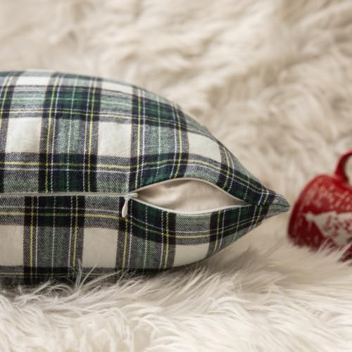 Image of AQOTHES Christmas Plaid Decorative Throw Pillow Covers Green White 12x20