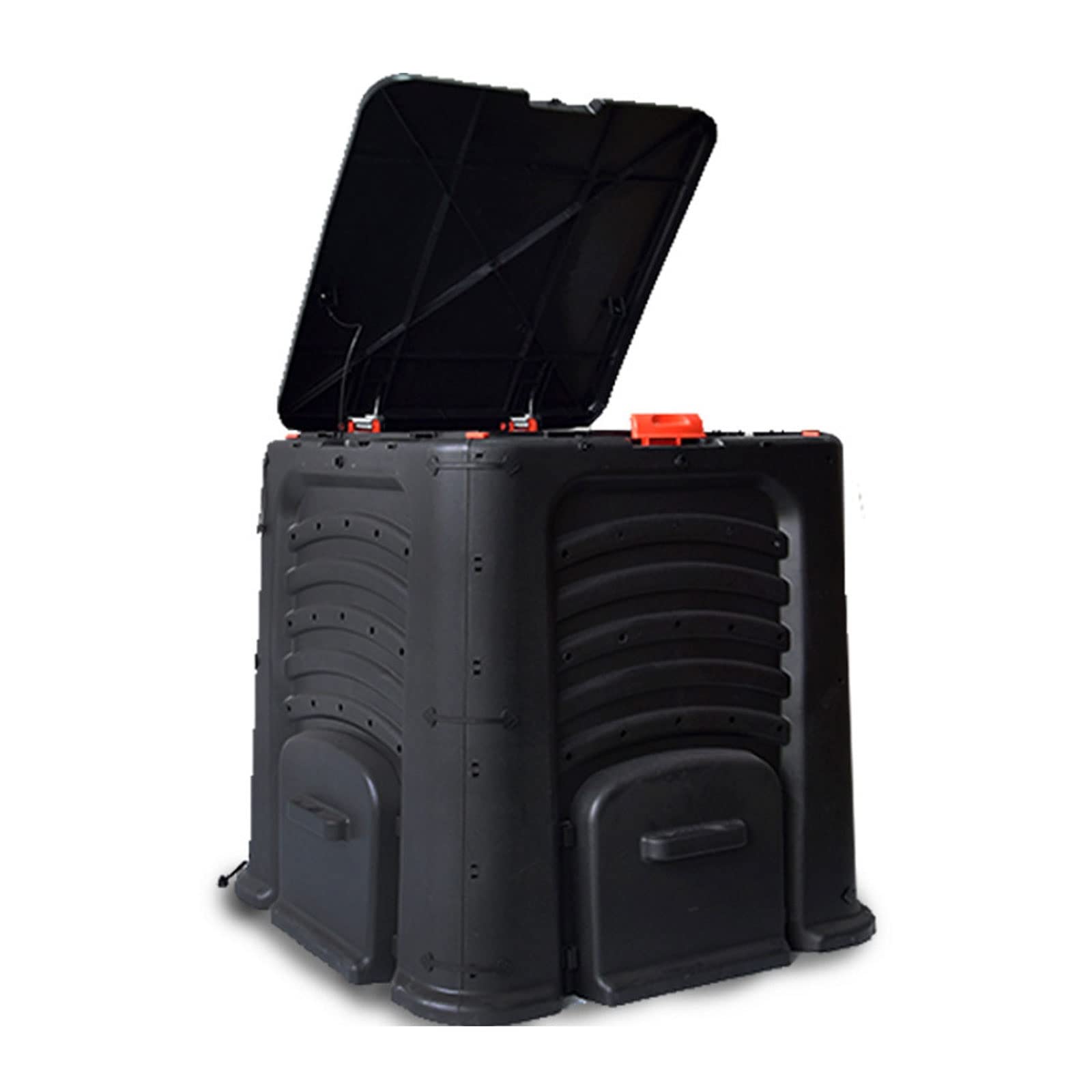 Compostador Jardín Cubo de compostaje, caja de compostaje grande for exteriores de 105 galones (400 L) con tapa abatible superior y 4 puertas de salida inferiores, material libre de BPA, barril de com