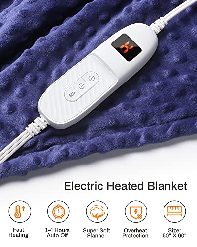 Electric Heated Throw Blanket Twin Size 50" X 60" | 10 Levels Fast Heating & Machine Washable | Full Body Warming Soft Fleece Sofa Bed Blankets With Auto-Off Overheating Protection 4H Timer | Blue #TOP4