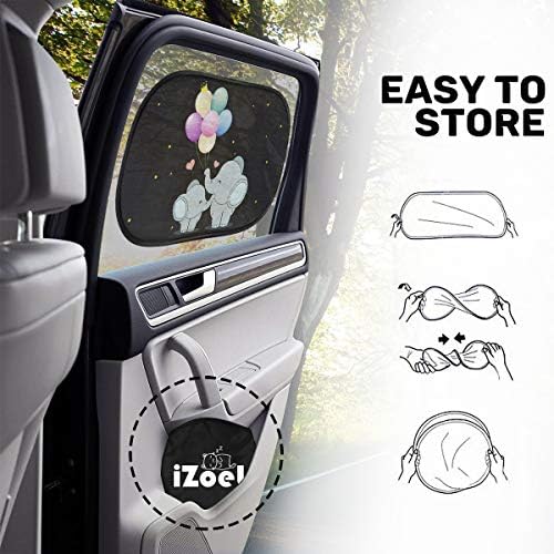 iZoeL Car Sun Shade for Baby Car Window Shades kid 2 Pack Elephant Side Rear Sunshades Static Cling 80GSM 8 Suction Cups Storage Bag - Sun Glare and UV Rays Protection Universal