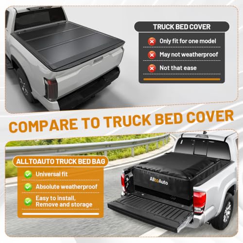 Image of 38 Cubic Feet Truck Bed Cargo Bag, Waterproof with Heavy Duty PVC | 58 inchx49 inchx23 inch Jumbo Size, Heat-Glued Seams, 3-Sides Zipper, Fastern by 4*Bungee Cords Fits All Pickups, Black