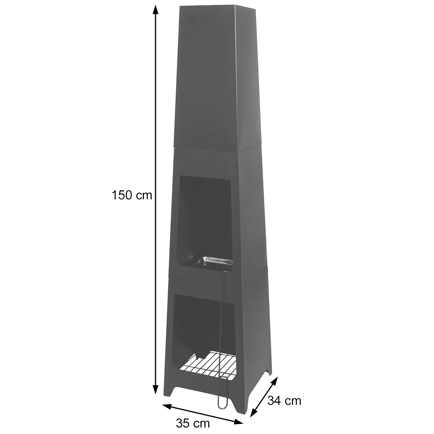 Gartenofen HWC-K89, Gartenkamin Terrassenkamin Terrassenofen, Schürhaken Feuerstelle 150x35x34cm, schwarz