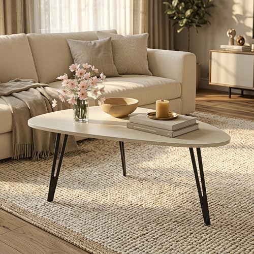 Table Basse Ovale, Tables Basses de Salon Moderne, Table Basse Bois Scandinave, Facile à Monter, Très Solid, Pieds en Métal de Forme Géométrique, Table...