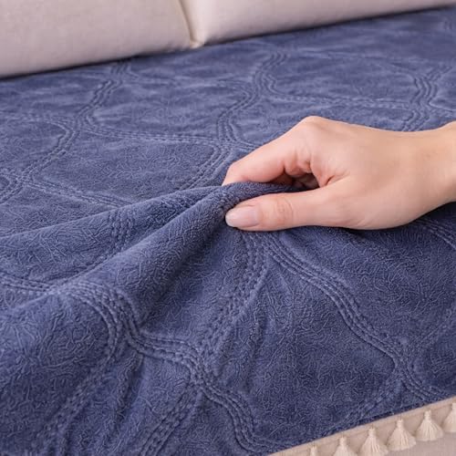 Image of Cortina Velvet Sofa Cover with Tassels | Sofa Couch Protector | Machine Washable Sofa Topper (SkyBlue, 2 Seater)