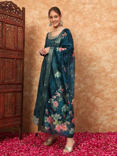 Image of SHOPPING QUEEN Women's Silk Embroidered Kurta, Pyjama & Dupatta Set