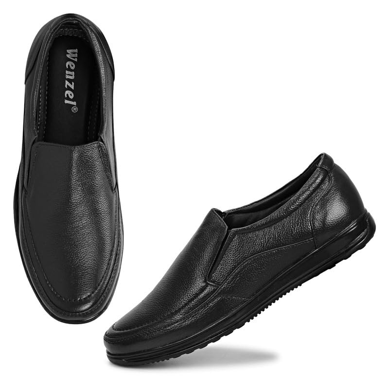 WENZEL Mens Genuine Leather Lace Free Office wear Comfortable Formal Shoes | Casual Shoes for Men (1 Pair) Black (B0D9R3Z4CL) Amazon Price History, Amazon Price Tracker