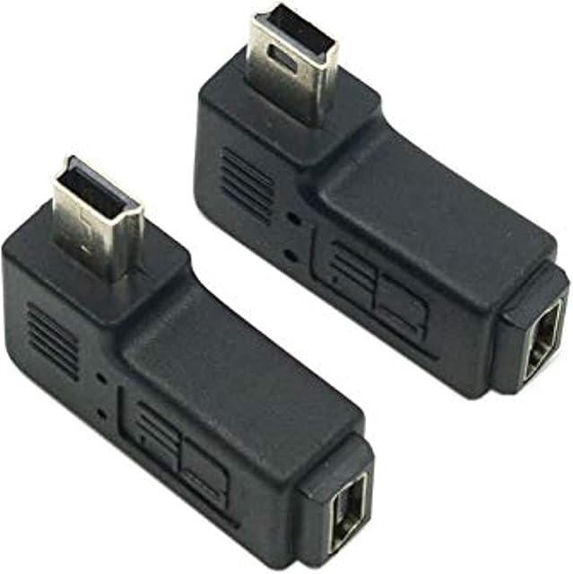 CY 2pcs Mini USB Female to Mini USB 2.0 5P 90 Degree Angled Male Extension Adapter