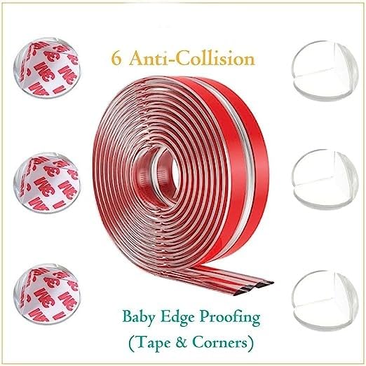 Safety Edge Corner Protector Set, (6M) Clear Baby Proofing Guards, Tables, Furniture, Soft Silicone Bumper Strip with Round Child Edge Protector for Cabinets (6 M/4M)