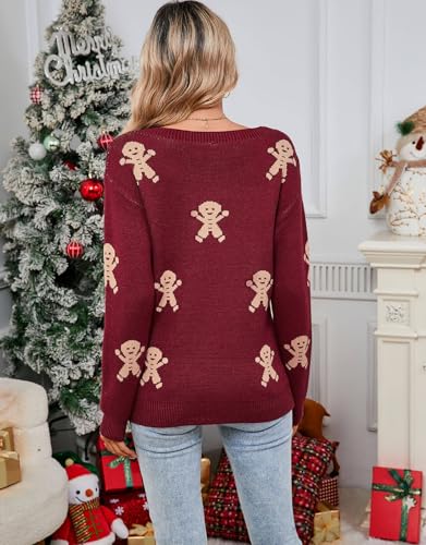 Image of Womens Cute Heart Sweater Crew Neck Long Sleeve Pullover Valentines Sweater