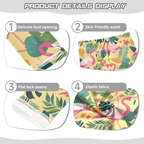 Wusikd Leaves Flowers Girls' Leggings Toddler Doodles Pink Flamingos Kids Yoga Pants Dance Active Tights 4T3