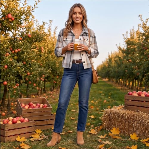 Crop Jackets for Women Plaid Fashion Button Down Collared Fall Coats - image 6
