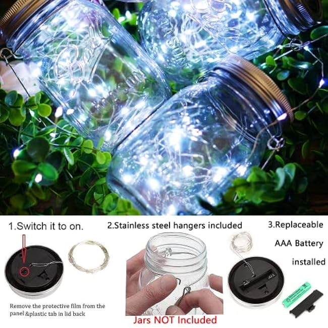 Mason Jar Solar Lights 30 LED, 10 Pack Hanging Solar Lanterns Outdoor, Waterproof Fairy Lights for Patio Garden, Wedding, Yard - Cool White