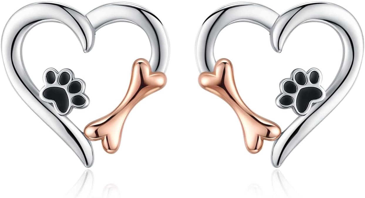MEDWISE 925 Sterling Silver Dog Paw Print Studs Earrings Heart Lovely Studs Hypoallergenic Jewelry Pet Dog Gifts for Women Ladies Wife Mother Daughter Granddaughter Birthday Christmas