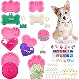 7 Pieces Dog Bone Shaped Keychain Silicone Resin Molds Set Heart Cat Paw Mold Dog Tag Charm Resin...
