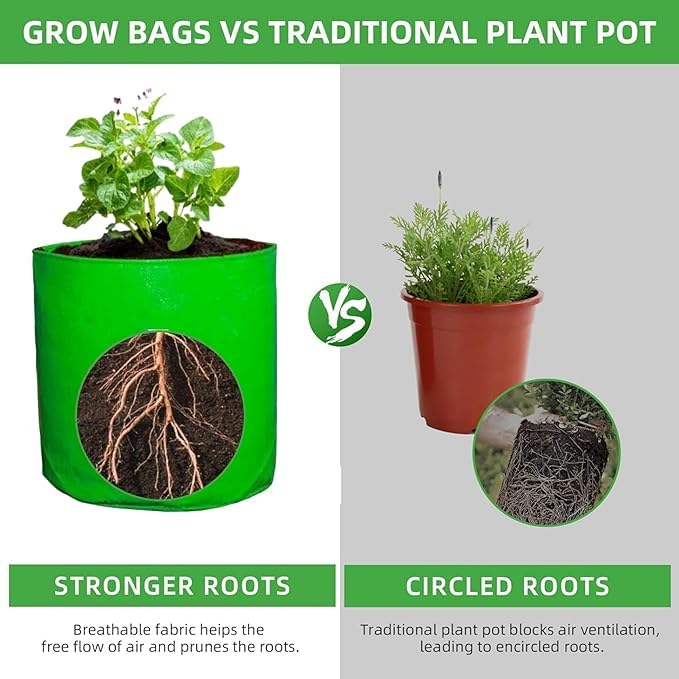 Image of Grow Bags 12x12 inch 5 Peace 15x6 inch 5 Peace,Terrace Gardening, Vegetable, Fruits Planting Bags Combo Pack (10.)