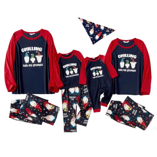 Image of IFFEI Matching Family Pajamas Sets Christmas PJ's with Letter and Plaid Printed Long Sleeve Tee and Bottom Loungewear