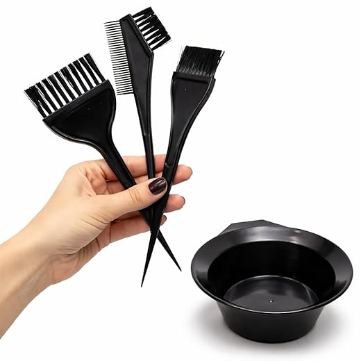 Kit para Tintura de Cabelo Preto com Tigela Misturadora e 2 Pincéis-1 Aplicador