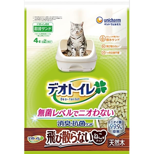 【ケース販売】デオトイレ 消臭・抗菌チップ天然木 飛び散らないねこ型チップ 4L…