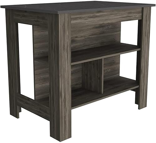 Levan Home Isla de cocina Cala - Madera de ingeniería Onix marrón oscuro