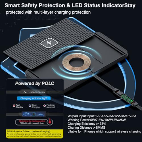 Image of POLMXS 25W Wireless Charger Car Fast Wireless Charging Pad DIY Wireless Phone Charger Mat Compatible with iPhone 17 /16(25W) /15 /14 /13 /12(7.5W) (P21)