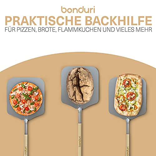 Foto von bonduri Pizzaschieber | Pizzaschaufel 64cm aus Holz & Aluminium, Pizza Zubehör - Pizza Set für Backofen, Pizzaofen, Holzofen und Grill - Pizza Schieber | Pizzaschieber Holz - inkl. E-BOOK