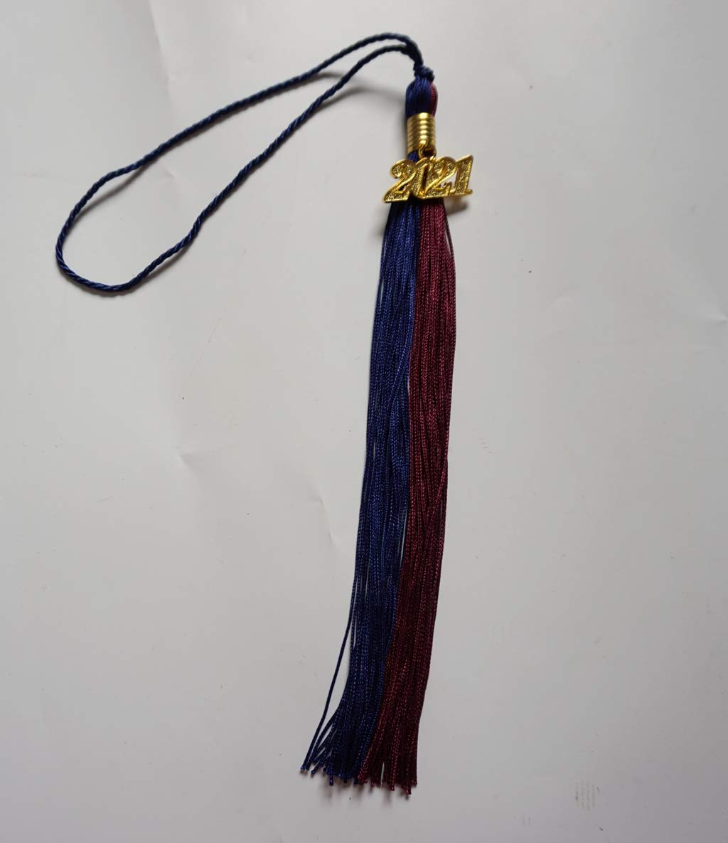 Grad days Graduation Tassel Two-Colored with 2021 Gold Year Charm Grad Day (Navy/Maroon, 2021)