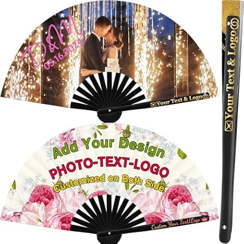 SeeWeLove Decorative Folding Fans Personalized Fans Custom Fan Handheld Customized with Picture Text, Abanicos De Mano Personalizados, Gift for Wedding Dancing Concert Saloon Cosplay Party Rave, 10 " Cover