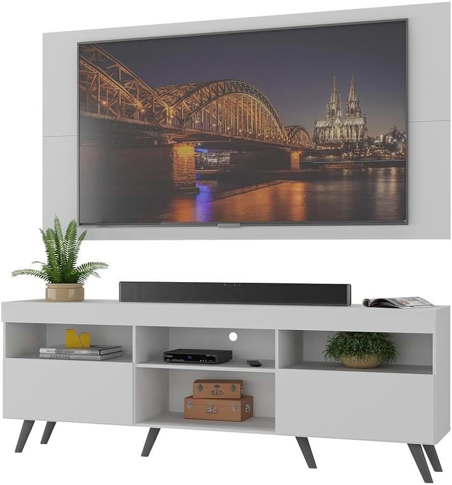 Rack c/Painel p/Tv até 65" e Pés Retrô Flórida Multimóveis Branco/preto