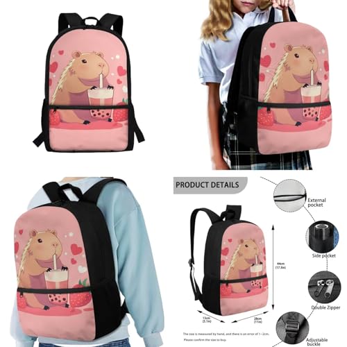 Kawaii Capybara Backpack for School Kids Girls 4-7 Adjustable Strap Bookbag for Girls with Lunch Box 4pcs Large Capacity Kids School Backpack Bookbag Daypack Bag for Preschool Kindergerten2