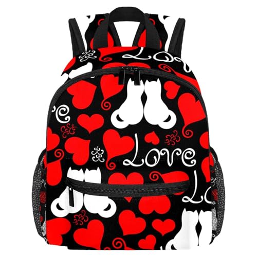 Petit sac à dos léger chat et cœurs pour sorties scolaires et parcs