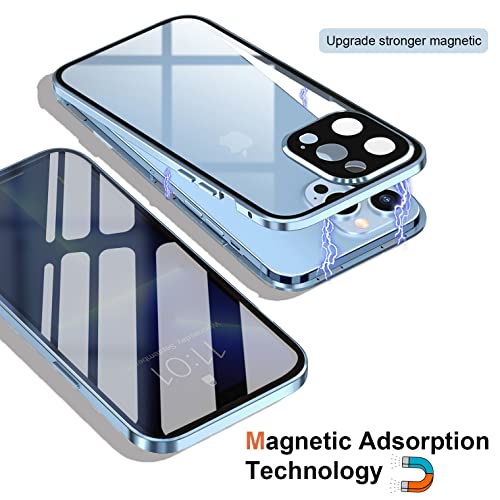MIMGOAL Case for iPhone 13 Mini Anti-Peep Magnetic Cover,Privacy Tempered Glass Full Cover Built-in Camera Protector,360 Degree Front and Back Protection Metal Bumper Case for iPhone 13 Mini Silver - Image 3