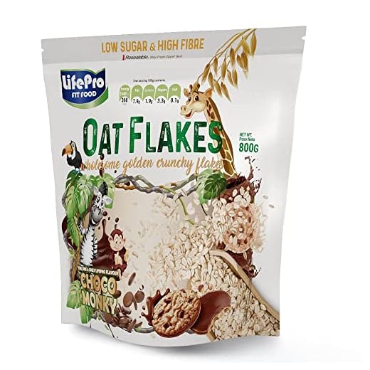 Life Pro Fit Food Copos de Avena Sabor Choco Monky 800g | Perfecto para un aporte de energía y saciedad durante más tiempo | Sabor a barritas de la infancia | Aporte de carbohidratos y aminoácidos