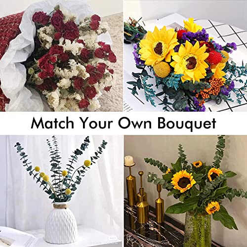 25+Stems Bulk Dried Eucalyptus & Wildflowers Bouquet For Vase, Yellow Sunflower 16'' Dry Flowers With Stems, Natural Preserved Fresh Arrangements For Weddings Home Decoration #TOP3