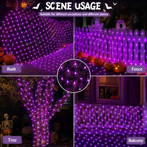 Image of DAZZLE BRIGHT Halloween 360 LED Net Lights, 12FT x 5 FT Connectable String Lights with 8 Lighting Modes, Halloween Decorations for Party Carnival Supplies, Indoor Outdoor Yard Garden Decor (Purple)