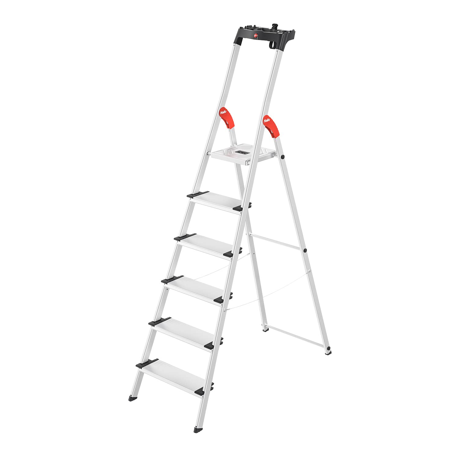Hailo Stehleiter ComfortLine, 6 XXL-Stufen bis 150 kg, Leiter aus Aluminium mit Ablage & tiefer Standfläche, klappbare Aluleiter rostfrei, Silber, Aktuelles Modell L80, Made in Germany