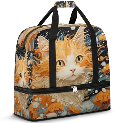Orange Cat Art Travel Duffel Bag, Travel Essentials, Gym Bag for Women, Weekender Overnight Bag With Shoes Compartment, Carry On Bags for Airplanes