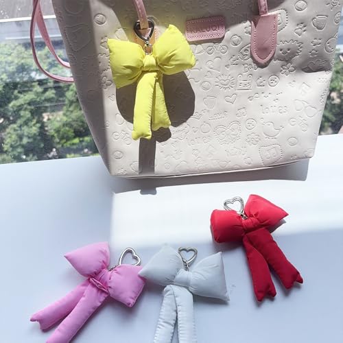 Image of Pink Bow Keychain Bag Charms Y2K Bowknot Plaid Keychains Coquette Aesthetic Purse Handbag Backpacks Charms (Yellow)