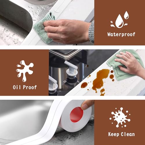 Image of Caulk Tape, 3 Rolls Caulking Tape Sealant Strip, White Waterproof Self Adhesive Caulk Strip for Bathroom, Kitchen, Shower, Bathtub, Toilet with Sealing Tool(1.5 inch x10.5Ft)