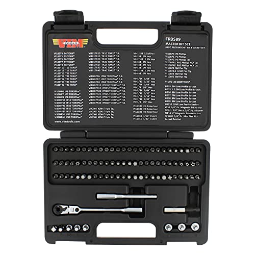 Vim Tools FRBS89 Flex Head Ratcheting Wrench Set - 89Pc 1/4In Drive 3-Way Ratcheting Screwdriver Set With Bits And Sockets thumb #2