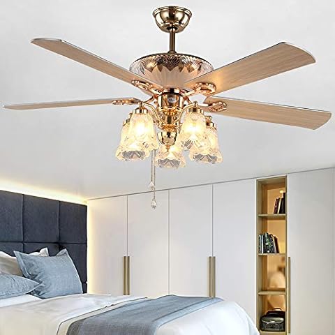ANFERSONLIGHT 52-Inch Golden Modern Ceiling Fan with 5 Reversible Blades, Frosted Light Kit, Remote Control, Quiet & Eco-Friendly Chandelier Fan Light Cover