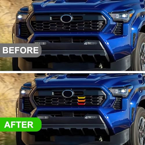 Image of Upgrade Grille Decor Badge Emblem Compatible with 2024 2025 2026 Toyota Tacoma Accessories TRD Off-Road /PreRunner /Sport Tri-Color Front Grille Insert Trims (Yellow /Orange /Red)