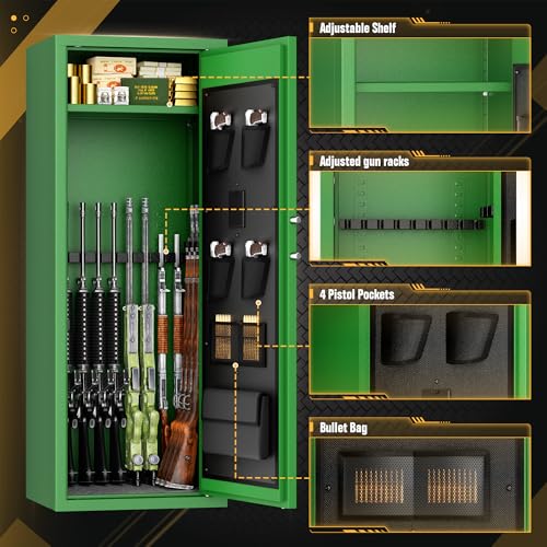 Image of Bonusall 12-15 Green Gun Safe for Rifles,Fireproof Gun Safe for Rifles and Pistols,Rifle Safes for Home with Digital Keypad,Adjustable Shelves & Handgun Pockets